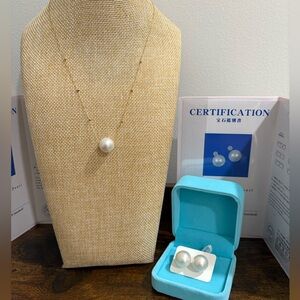 SSP Japan South Sea Pearls Jumbo XL stud earrings and necklace 14mm 15mm